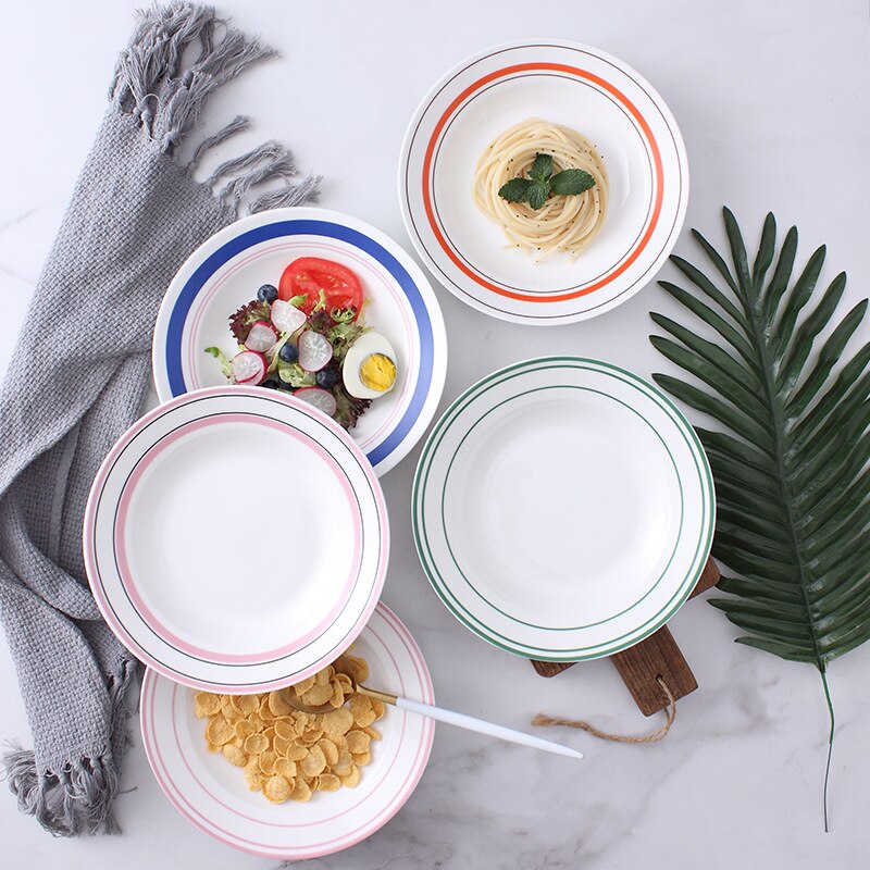 Line Ceramic Plates Nordic Breakfast Dessert Cake Pasta Bread Personality Simple Home Restaurant Durable Deep Plates