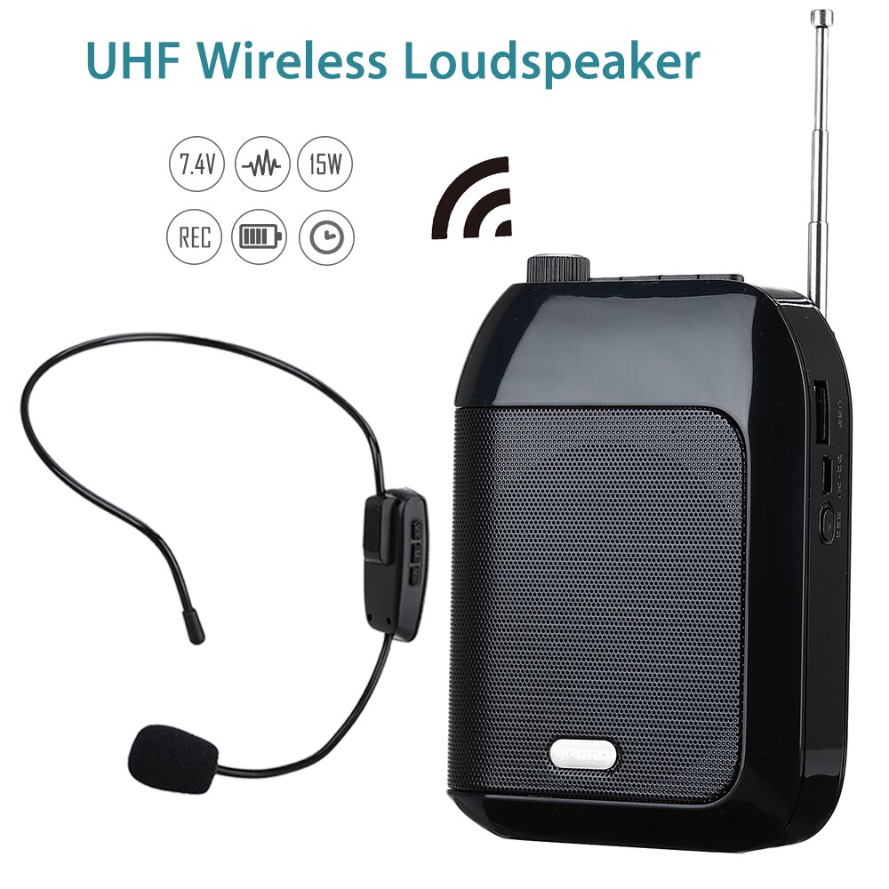 Aporo T9 15W Voice Amplifier Loud Speaker FM Radio Recordin Function Wireless Micphone 87Mhz-108Mhz for Meeting