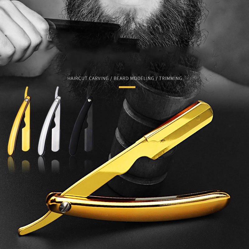 Maquinilla de afeitar recta plegable para hombre, barba Manual de acero inoxidable