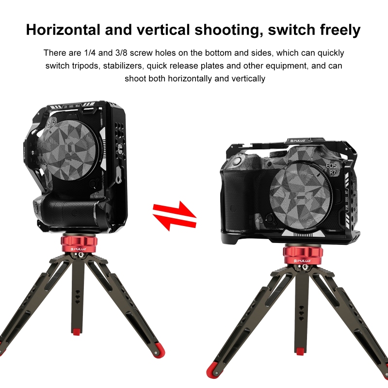 Cage de caméra vidéo PULUZ pour Canon EOS R7, cadre de Cage en alliage d'aluminium avec trous de vis 1/4 3/8
