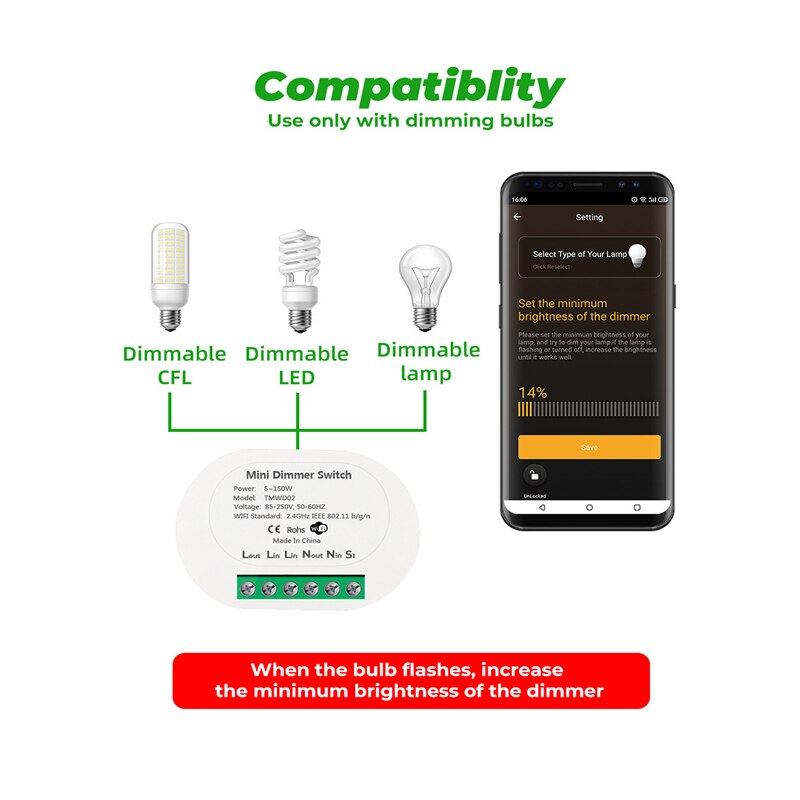 Tuya Wifi Mini DIY Smart Dimmer Switch Smart Life APP Control Remote Control Is Compatible With Alexa Google Home