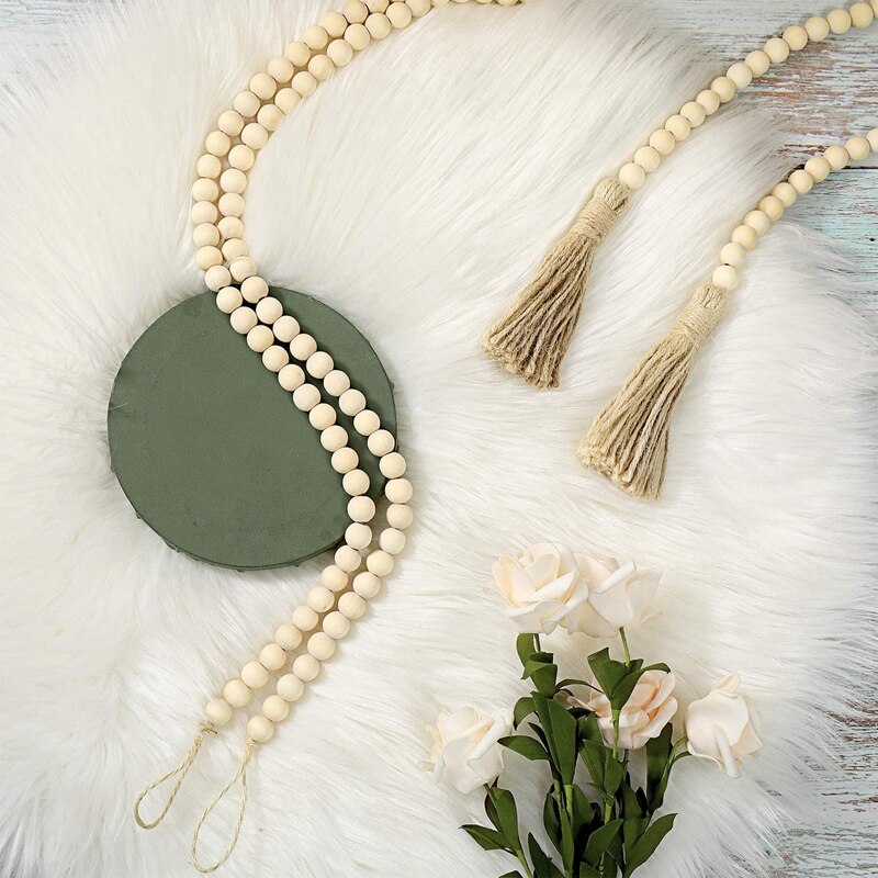 2 Stuks Houten Kralen Garland Met Kwasten Rustieke Houten Kraal Slingers Boerderij Muur Opknoping Slingers