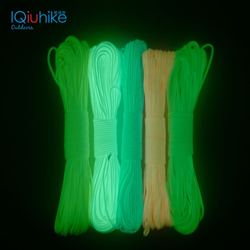 5 Colors Glow in the dark Luminous Paracord 550 100FT Parachute Cord Lanyard Rope 7 Strands Cores Outdoor Survival