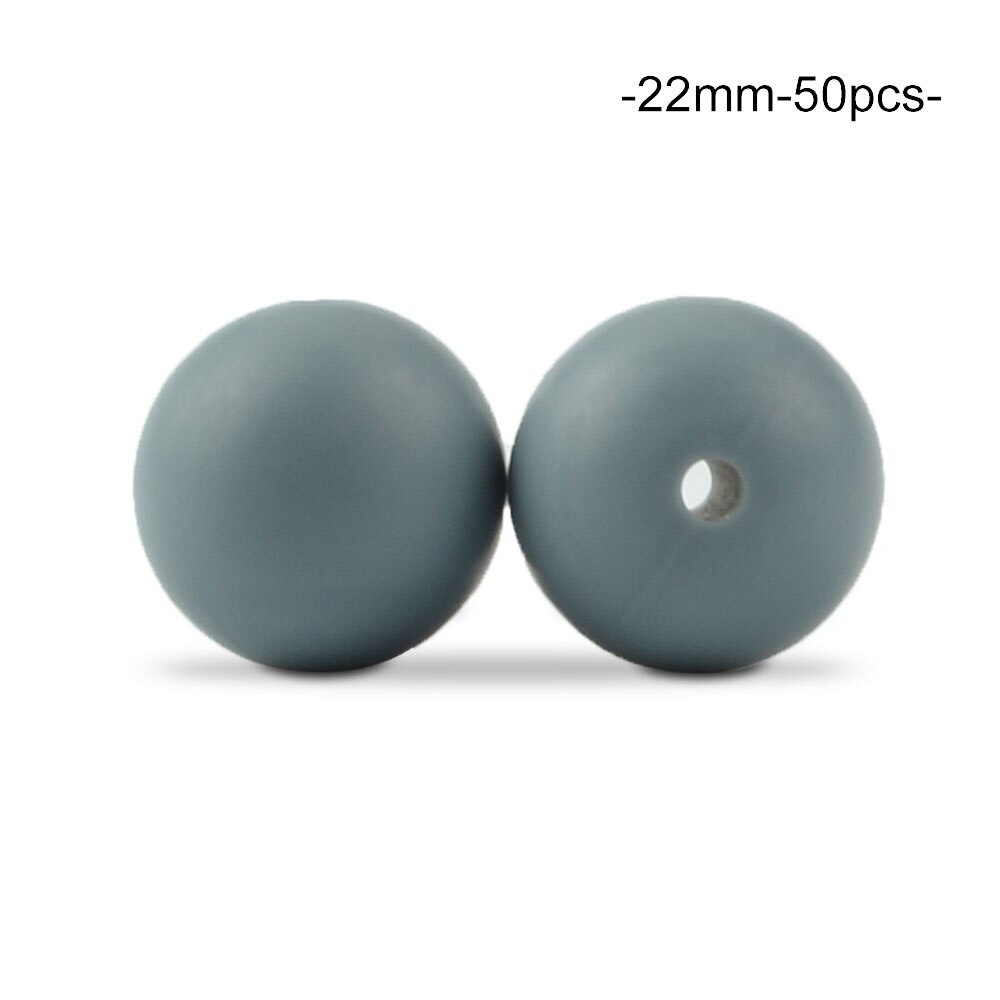Cuentas de dentición de silicona redondas sueltas de 22MM, 50 unidades/lote para collar de dentición de silicona, cuentas de silicona, mordedor de bebé libre de BPA: dimgray