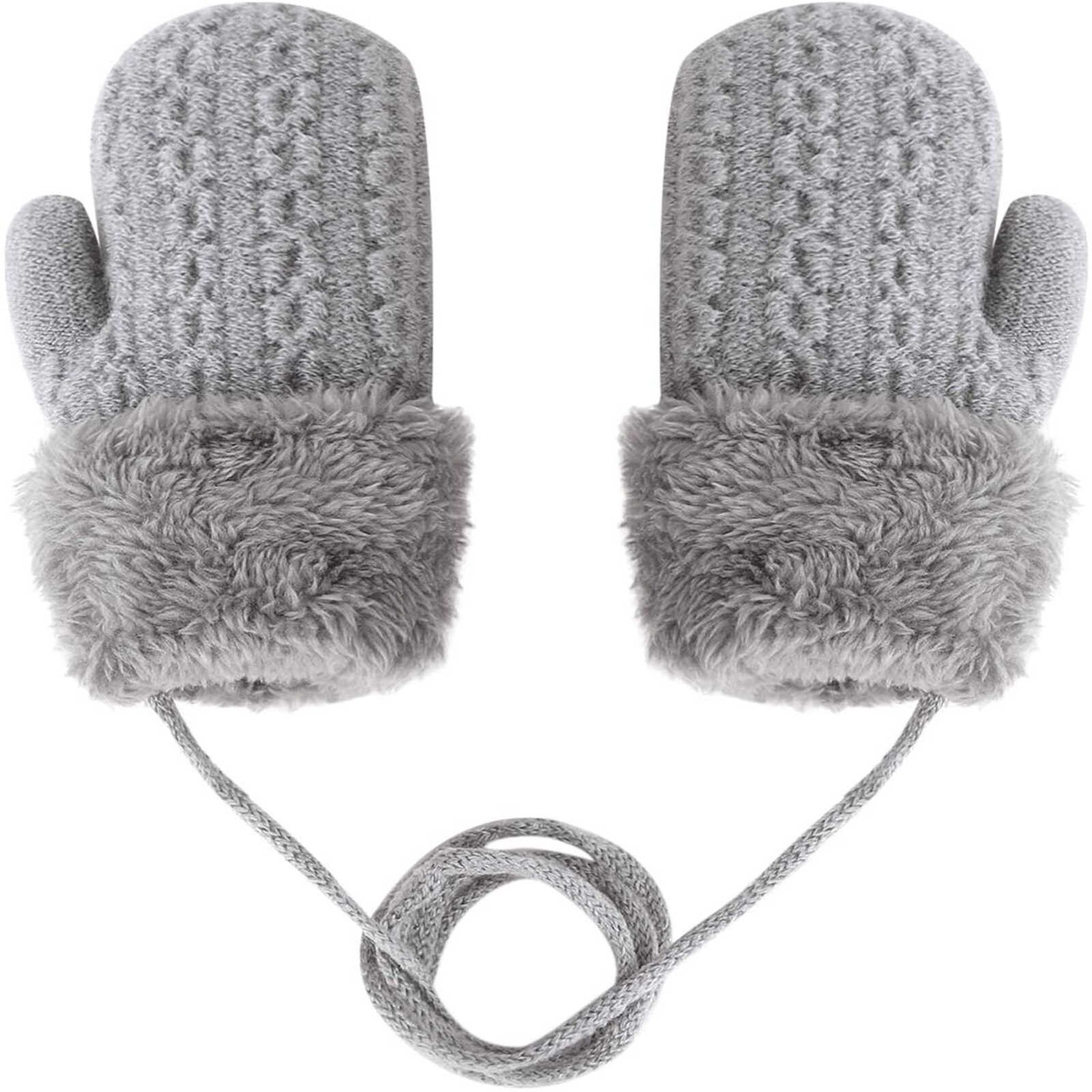 Winter Winddicht Plus Fluwelen Wanten Kinderen Kids Dubbele Laag Zachte Comfortabele Warm Volledige Vinger Handschoenen Voor 1-4 Jaar oude # P4: Grijs
