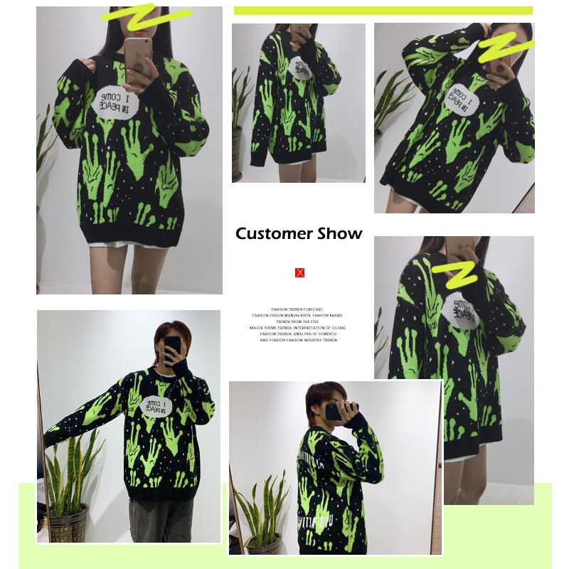 Streetwear Gebreide Trui Mannen Brand Gebreide Harajuku Alien Hip Hop Mannen Truien Kleding Trui Oversized Truien