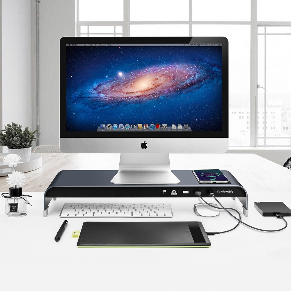 Elevator Monitor Desk Aluminum Computer Riser Universal Metal Desk Stand For Desktop Monitor Laptop Non-Slip Desk Riser Brack