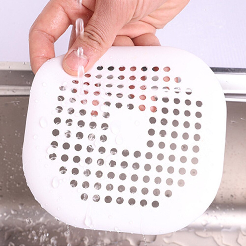 Anti-skid cover afløb badeværelse silikone kloakfilter praktisk hjem hårblokker mesh brusebad køkkenvask tilbehør sil: Hvid