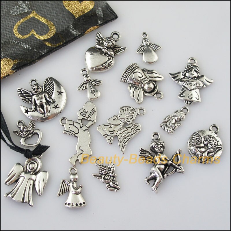 15 Pcs Antiqued Silver Tone DIY/Lovely Angel Mixed Charms Hangers