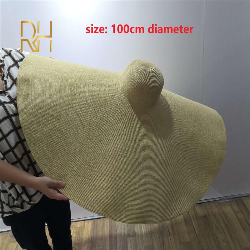 Big Beach Sun Straw Hat 30 40cm Brim 80 100cm Diameter Women Round Protect Travel Caps Foldable Super Large Straw Hat