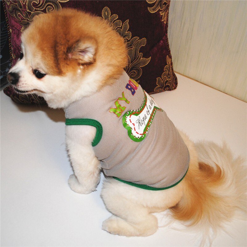Small Dog Shirts Outdoor Sun Sunscreen Light Polyester Breathable Grid Dog Vests Love Clothes For Puppy Teddy Chihuahua#G