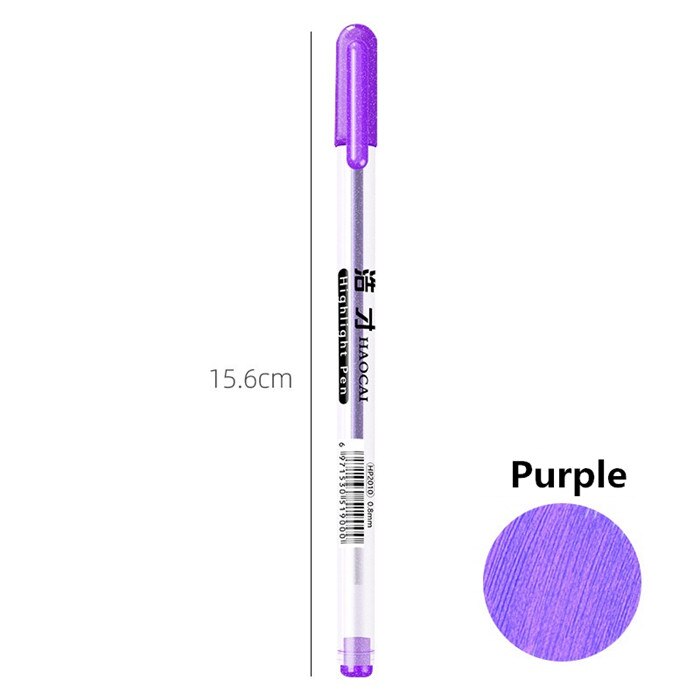 Färgad glitter överstrykningspenna penna färg markör konstnär konst ritning graffit skrift märke penna kontor skolmaterial student brevpapper: Lila glitter