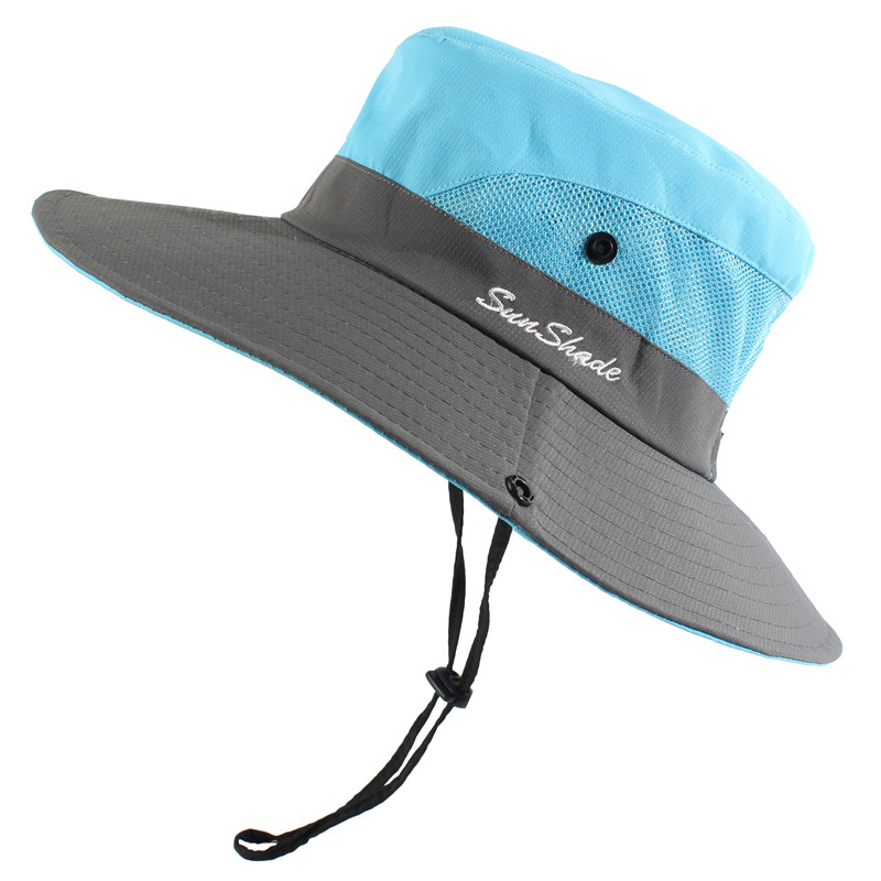 Vandtæt upf 50+  sol hat spand sommer mænd kvinder fiskeri boonie hat sol uv beskyttelse lang stor bred brim bob vandreture udendørs: Himmelblå