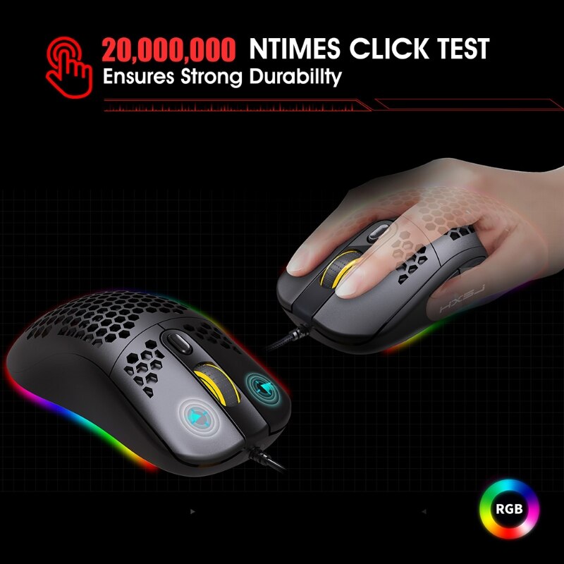 6 engrenagem dpi ajustável com fio programável mouse buraco rgb led respiração luz jogos mouse computador acessórios do portátil