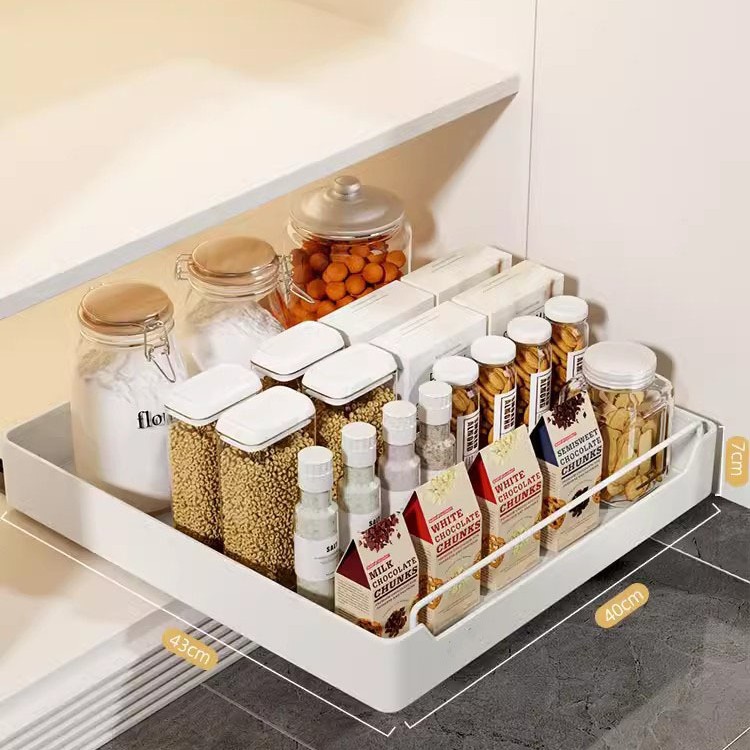 Kitchen Storage Box with Sliding Rail Pull-out Cabinet Storage Rack Spice Pantry Shelves Drawer Kitchen Organizer Basket: plum