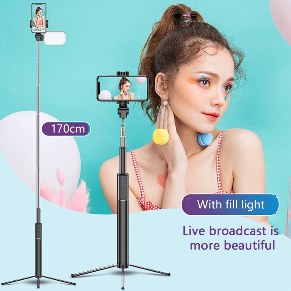 Handheld Versteckte Bluetooth Stativ 3 in 1 Selfie Stick w/Schönheit licht Erweiterbar Selfie-timer Füllen Licht für iPhone Samsung Telefon