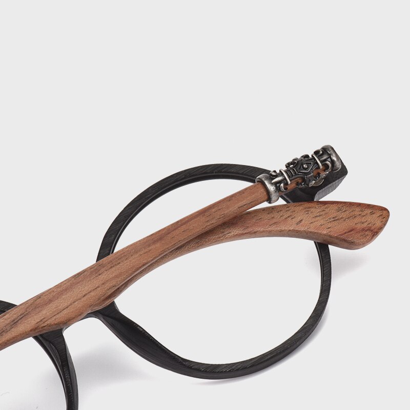 HDCRAFTER-gafas redondas clásicas de madera para hombre y mujer, montura para miopía, graduadas, de madera