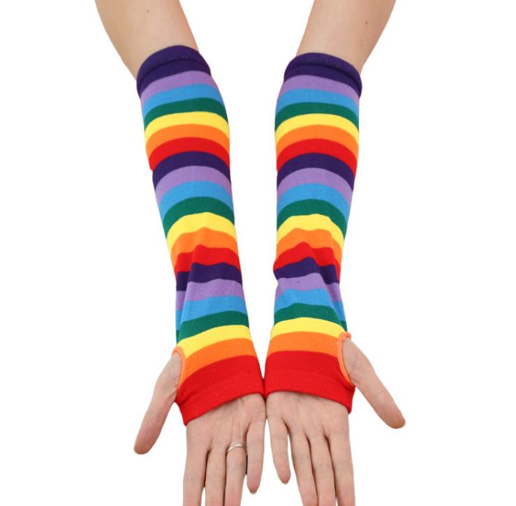 Naisten sukat reisi korkea raidallinen ohut jalka sukat sateenkaari käsivarsi käsi lapaset hanskat sateenkaari käsivarren lämmittimet: Lapaset käsineet