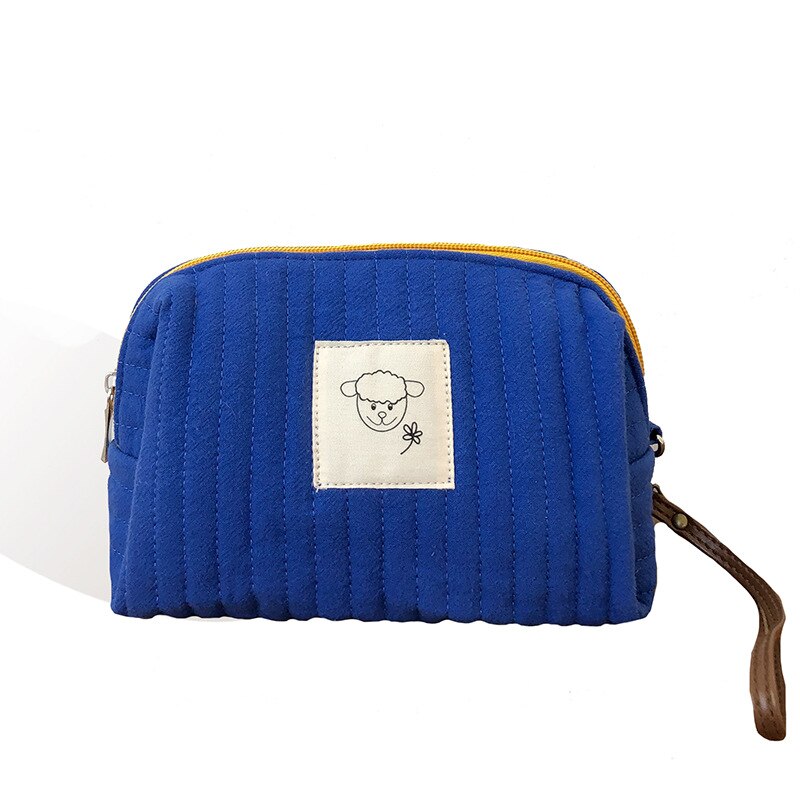 Koreaanse gewatteerde make-uptas voor dames, make-up opbergtas, draagbare toilettas, effen kleur, dames beautycase, etui voor benodigdheden: Blauw
