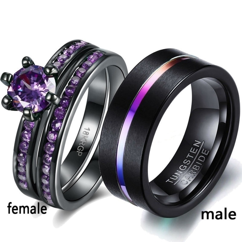Anel de casal de aço inoxidável anéis coloridos para as mulheres roxo cristal bandas casamento noivado jóias acessórios frete grátis