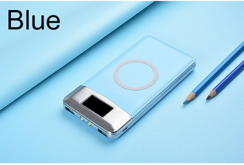 20000mAh Portable External Battery Power Bank Qi Wireless Charger PowerBank For iPhone X 8 Plus Samsung S10 S9 S8 Poverbank: Blue