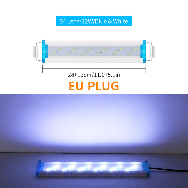 NICREW-Lámpara de Clip de luz LED delgada para acuario, iluminación LED azul y blanca, resistente al agua, brillante, 18-58cm: 28cm EU Plug
