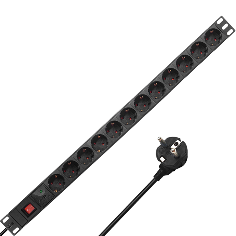 16A 2/12 Unit German PDU Network Cabinet Rack European Standard Regulation Socket Outlet Switch EU Power Strip Distribution
