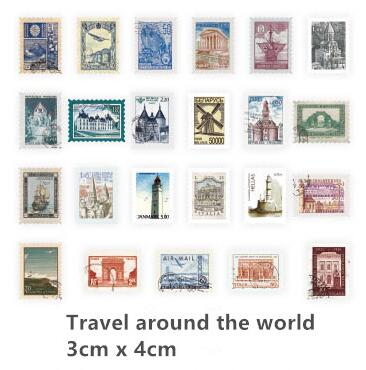 46pcs/pack Museum Series Journal Decorative Stickers Scrapbooking Stick Label Diary Album Stationery Retro Stamp Plant Sticker: Travelaroundtheworld
