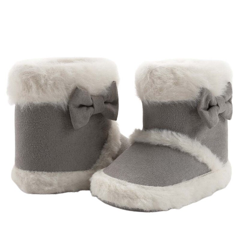 Bebê inverno botas de neve sola macia antiderrapante quente tornozelo botas com guarnição de pele do falso e arco bebê inverno algodão botas quentes