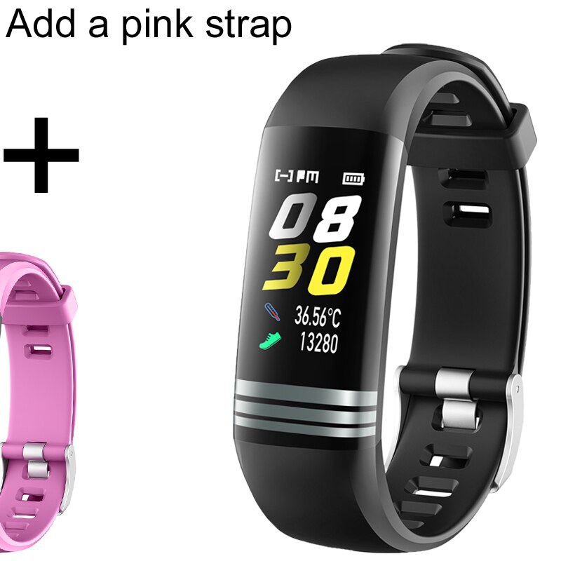 Smart Band Horloge Mannen Vrouwen Body Temperatuur Fitness Armband Stappenteller Bloeddruk Hartslagmeter Smart Armband: G26T add pink strap