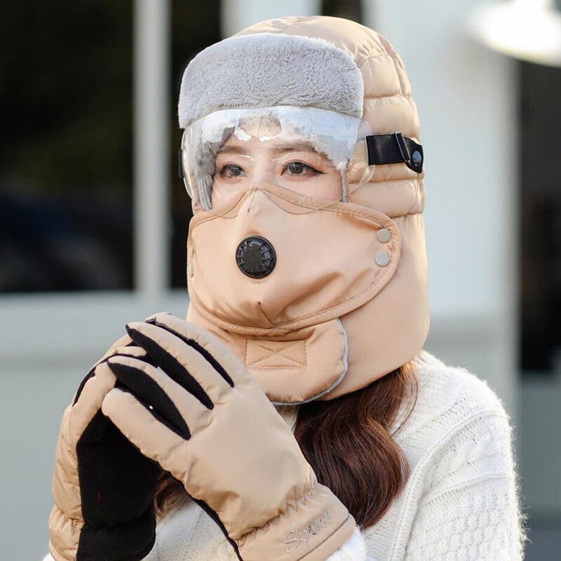 neue Original Winter Hüte Für Frauen Neue Warm Cap Winter Männer Wasserdichte Kapuze Hut Mit Gläser Kühlen balaclava: khaki / safety goggles hat