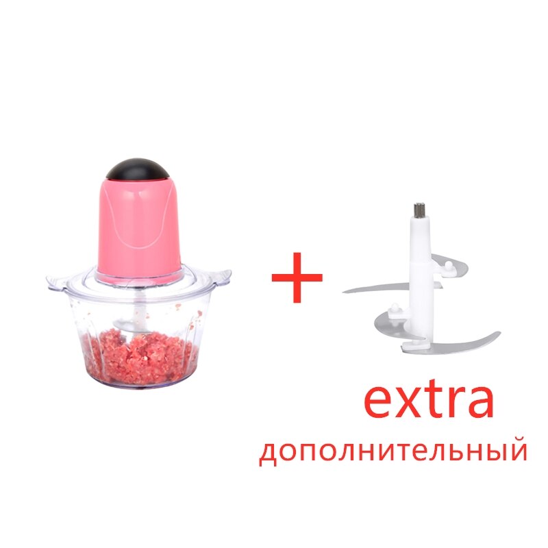 200W 2L Electric Chopper Electric Meat Grinder Kitchen Shredder Food Chopper Stainless Steel Blade Electric Kitchen Tools: PINK AND BLADE