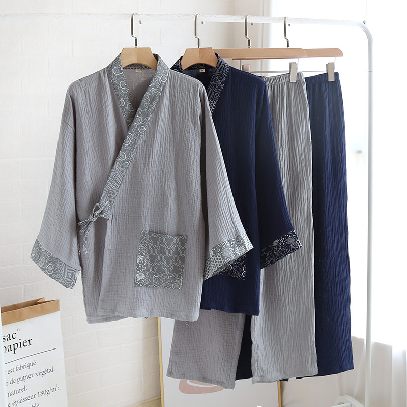Japanische Baumwolle Kimono Bademantel Samurai Männer Haori Yukata Top Hosen Nachtwäsche Pyjama Kleidung Set chinesische traditionelle Nachthemd