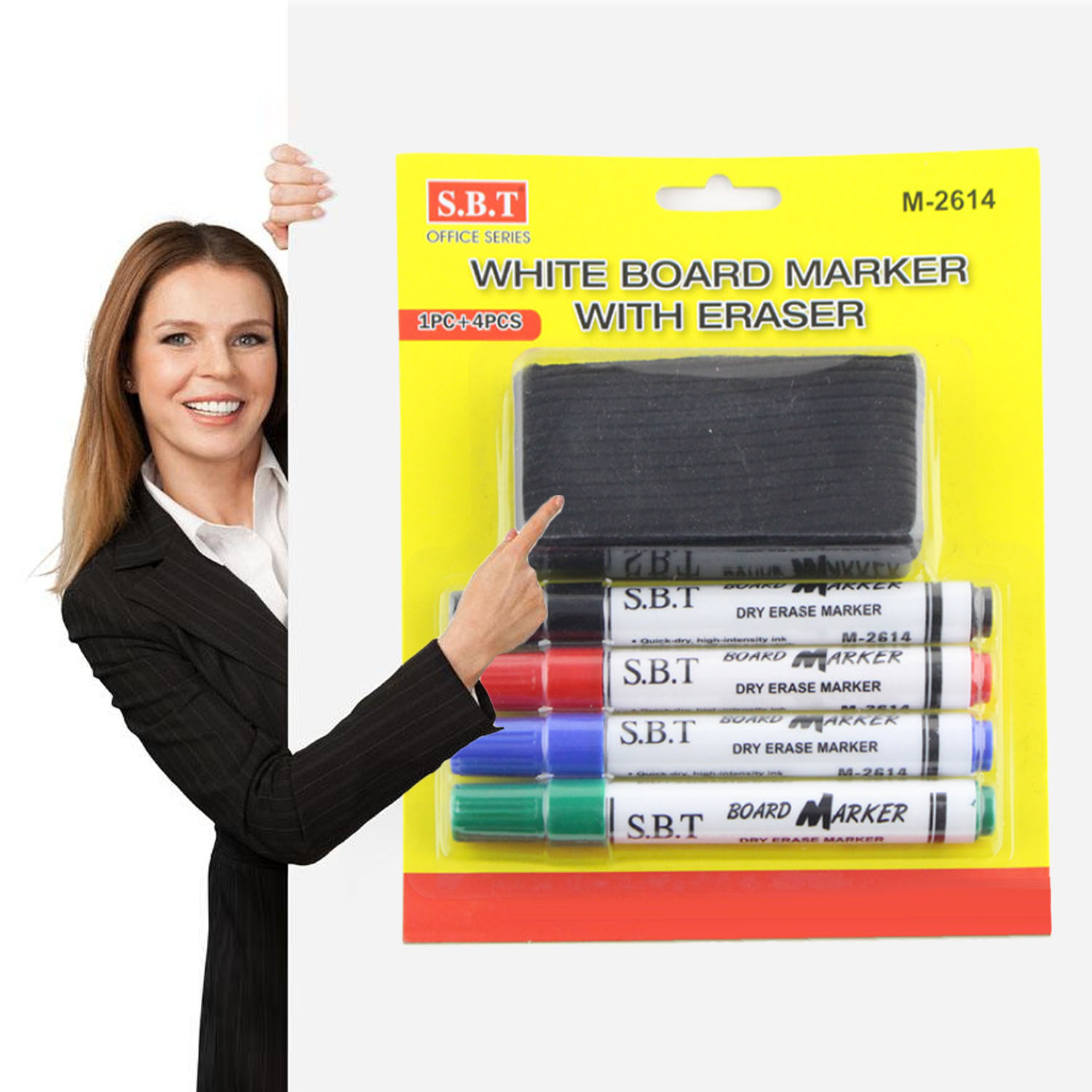 4PCS White Board Marker Pens and 1PC Eraser Whiteboard Low Odor Dry Erase Fine Point Pen for School Classroom Office Home