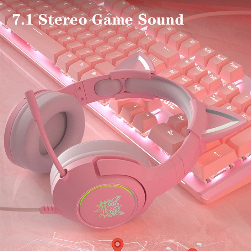 Nouveauté Mignon Chat Oreilles Casque De Jeu Pour Filles Avec micro Jeu Filaire Stéréo Musique Casque Casques Pour Ordinateur Portable PS4 Xbox
