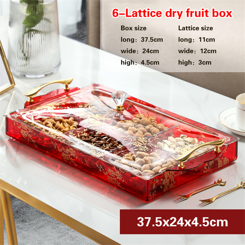 Caja transparente de frutos secos dorados para fruta, bandeja creativa europea para aperitivos, semillas de melón, plato de acrílico empaquetado con azúcar