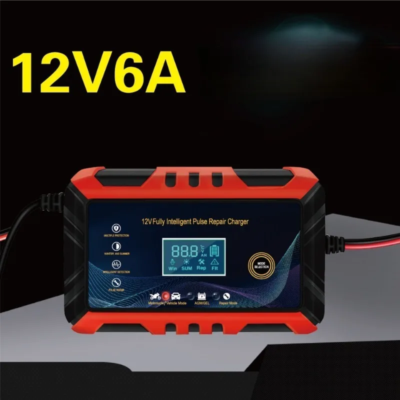 Car Battery Charger 12V Intelligent Pulse Repair LCD Display Car Battery Motorcycle Battery Charging Battery Repair Charger