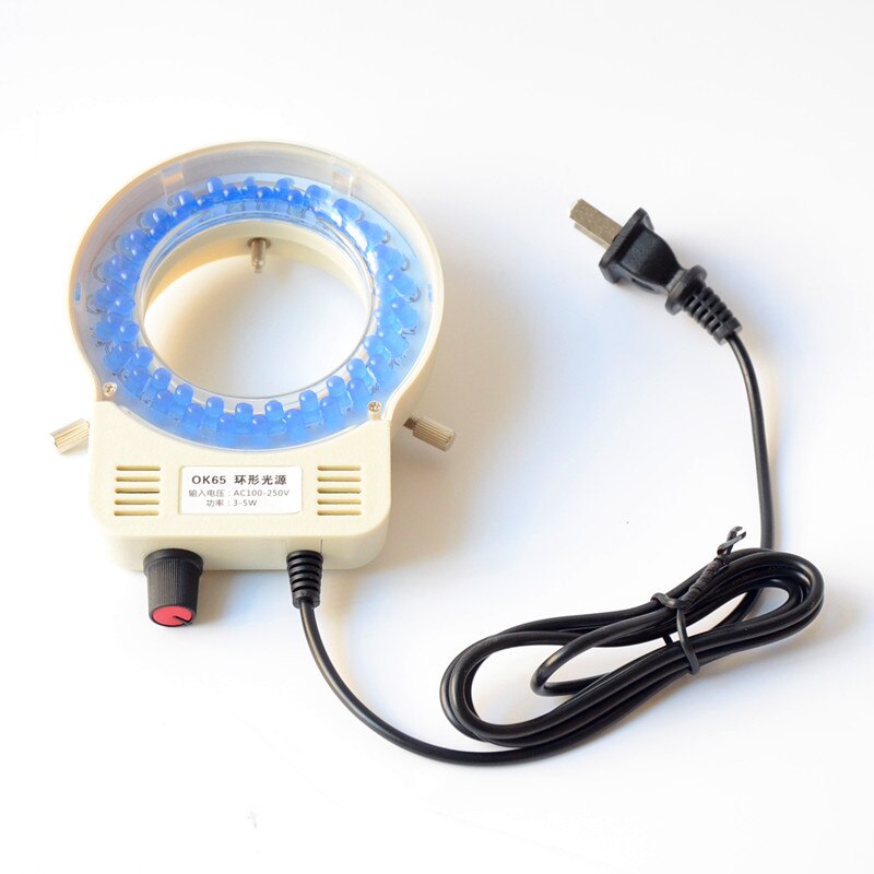100-240V 52 Blue LED Stereo Microscope Light Source 30-65mm Inner Dia Ring Lamp Brightness Adjustable Microscopio Illuminators