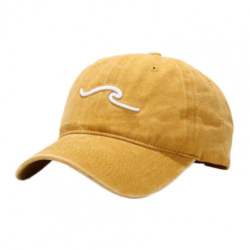 Gorra de béisbol con bordado de ola de mar lavada, gorro de béisbol con bordado de ola de mar ajustable, duradero, Unisex: Amarillo