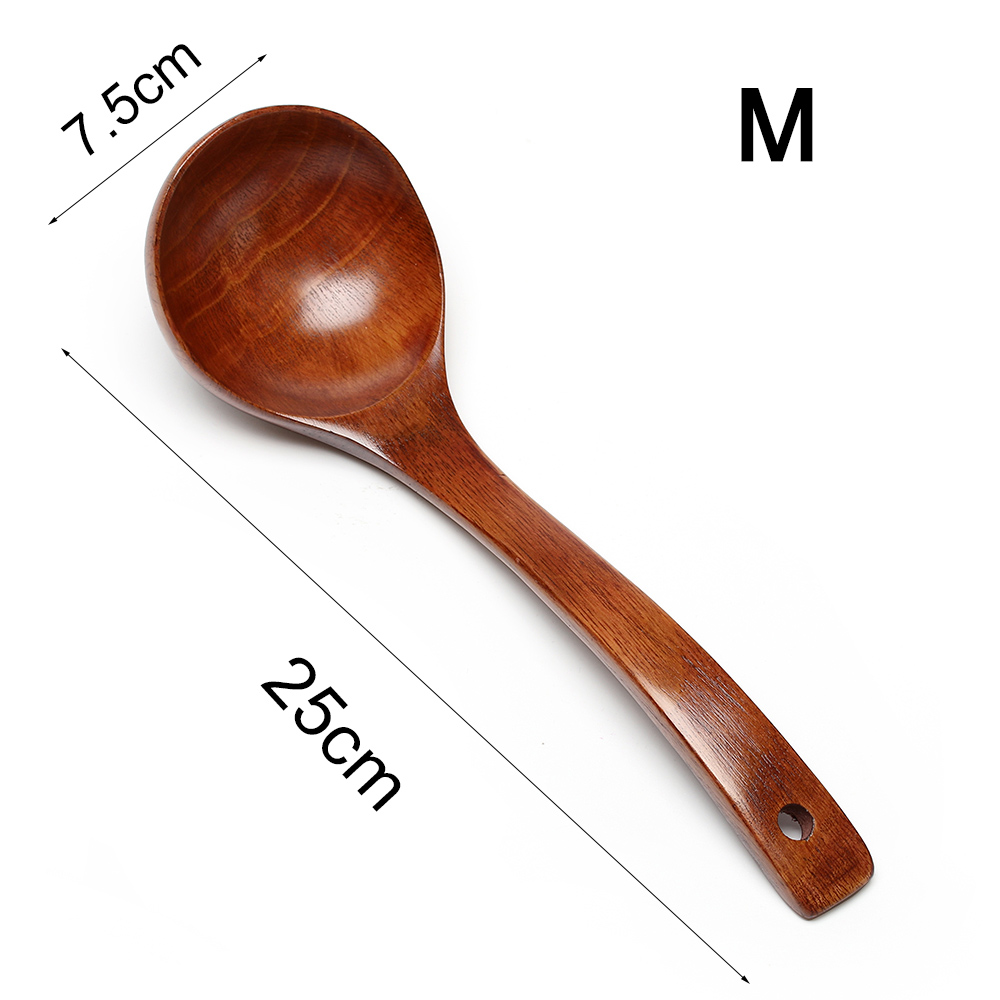 Wooden Long Handle Large Soup Scoops Cooking Scoop Natural Wood Spoon Soup Ladle Ramen Spoon Catering Tableware Kitchen Utensil: M