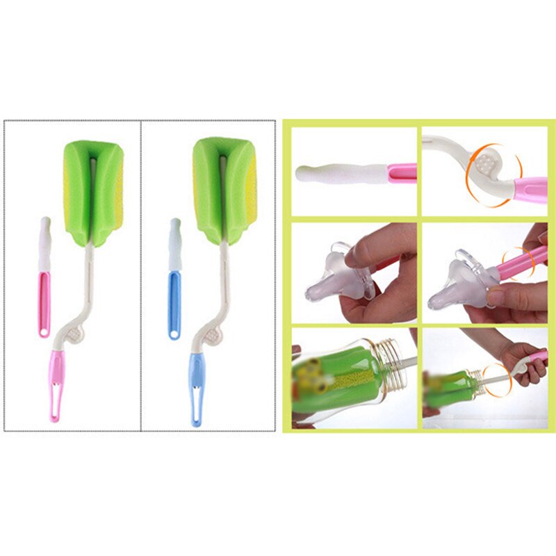 Two Pieces Baby Milk Feeding Bottle Sponge Brush Bottle Washing Cleaning Kitchen Cleaner Tool Random Color For Baby