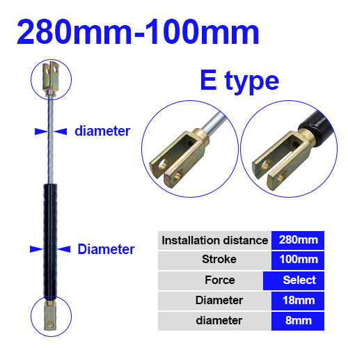 18*8 Rod Gas Spring folding hinge 50N-500N/5kg-50kg Force lift support Hole Center Distance 280mm stroke distance 100mm