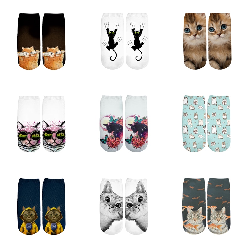 Plstar cosmos zomer kawaii 3d pussy cat katoenen sokken kleurrijke kunst dier warme cartoon korte enkelsokken mooi  -2