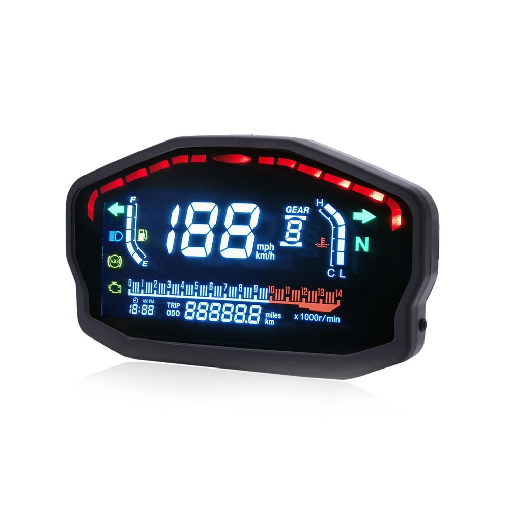 Motorrad Kilometerzähler Kraftstoff Messgerät 14000RPM Universal- für 1,2,4 Zylinder, LCD Motorrad Instrument Tacho 199 km/h
