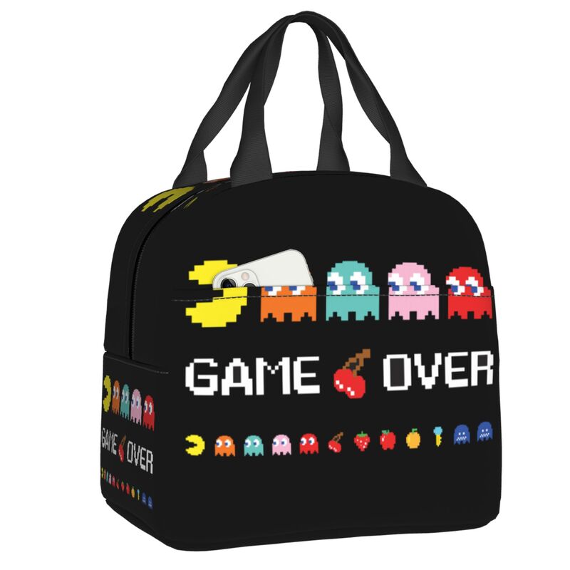 Classic Video Arcade Game Collage Insulated Lunch Bag Reusable Cooler Thermal Lunch Box Women Children Food Container Tote Bags: army green