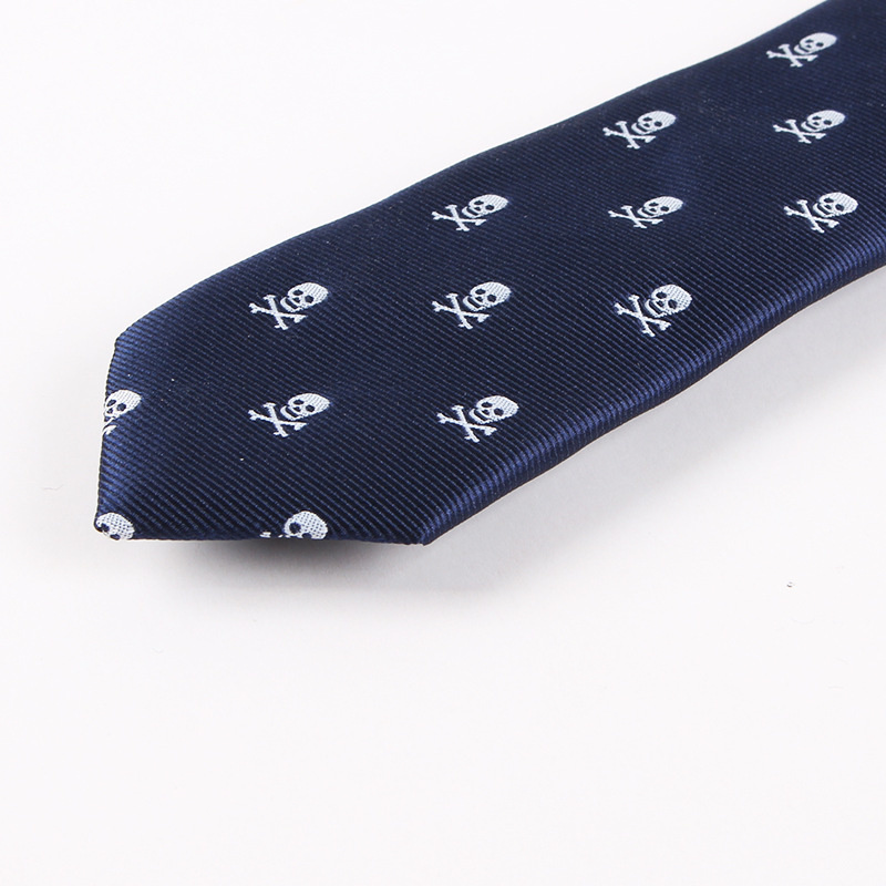 Corbata de Halloween de 6CM para hombre, corbatas estrechas de poliéster con calavera para bicicleta, corbatas azules marino informales, traje de , accesorios de Cuello de camisa