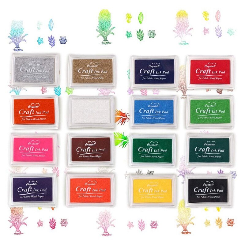 Stempelkissen-set mit ,16 farben für stempel, papier, holz und stoff