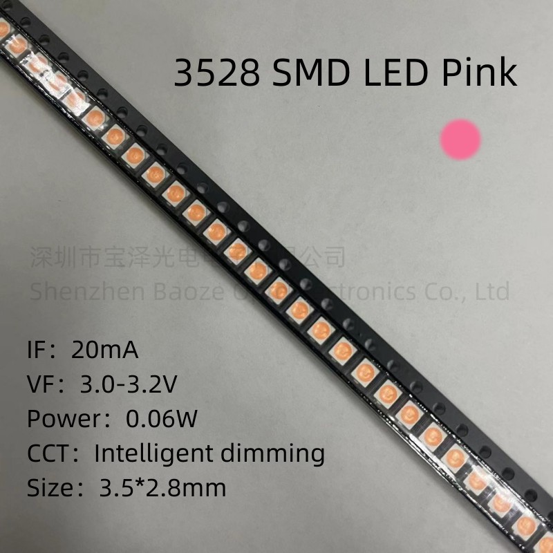 3528 smd ledet rød gul grønn hvit blå oransje rosa isblå 1210 lysdioder 100 stk/parti: Rosa