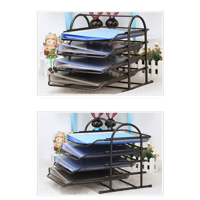 Desktop Bookshelf Office File Shelves Simple Desk Storage Shelf Folder Organizing Folders for Documents Magazines -Black