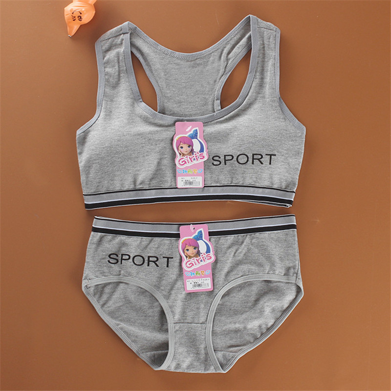 Nastolatki dziewczęta stanik sportowy bielizna erotyczna bielizna bezprzewodowa nastolatek dziewczyny biustonosz sportowy z majtkami bawełniane dziewczęcy biustonosz treningowy zestaw: szary
